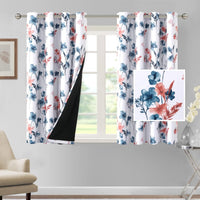 H.VERSAILTEX 100% Blackout Curtains for Living Room Camellia Floral 84 Inches Long Light Blocking Window Treatment with Black Liner Grommet Thermal Drapes, 2 Panels, Grey