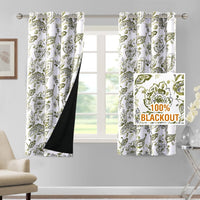 H.VERSAILTEX 100% Blackout Curtains for Living Room Camellia Floral 84 Inches Long Light Blocking Window Treatment with Black Liner Grommet Thermal Drapes, 2 Panels, Grey