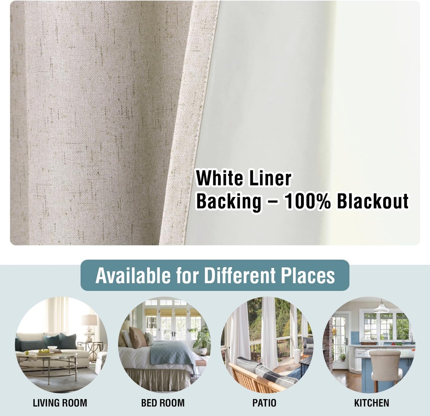 2pcs H.VERSAILTEX Blackout Linen Curtains, 100% Blackout Drapes Textured Blackout Curtains with White Thermal Insulated Liner, Grommet Top Curtains Living Room