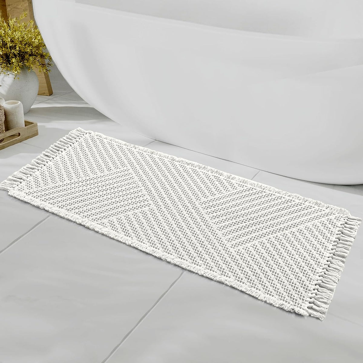 H.VERSAILTEX Waffle Boho Bath Mat – Super Absorbent, Non-Slip & Quick Dry