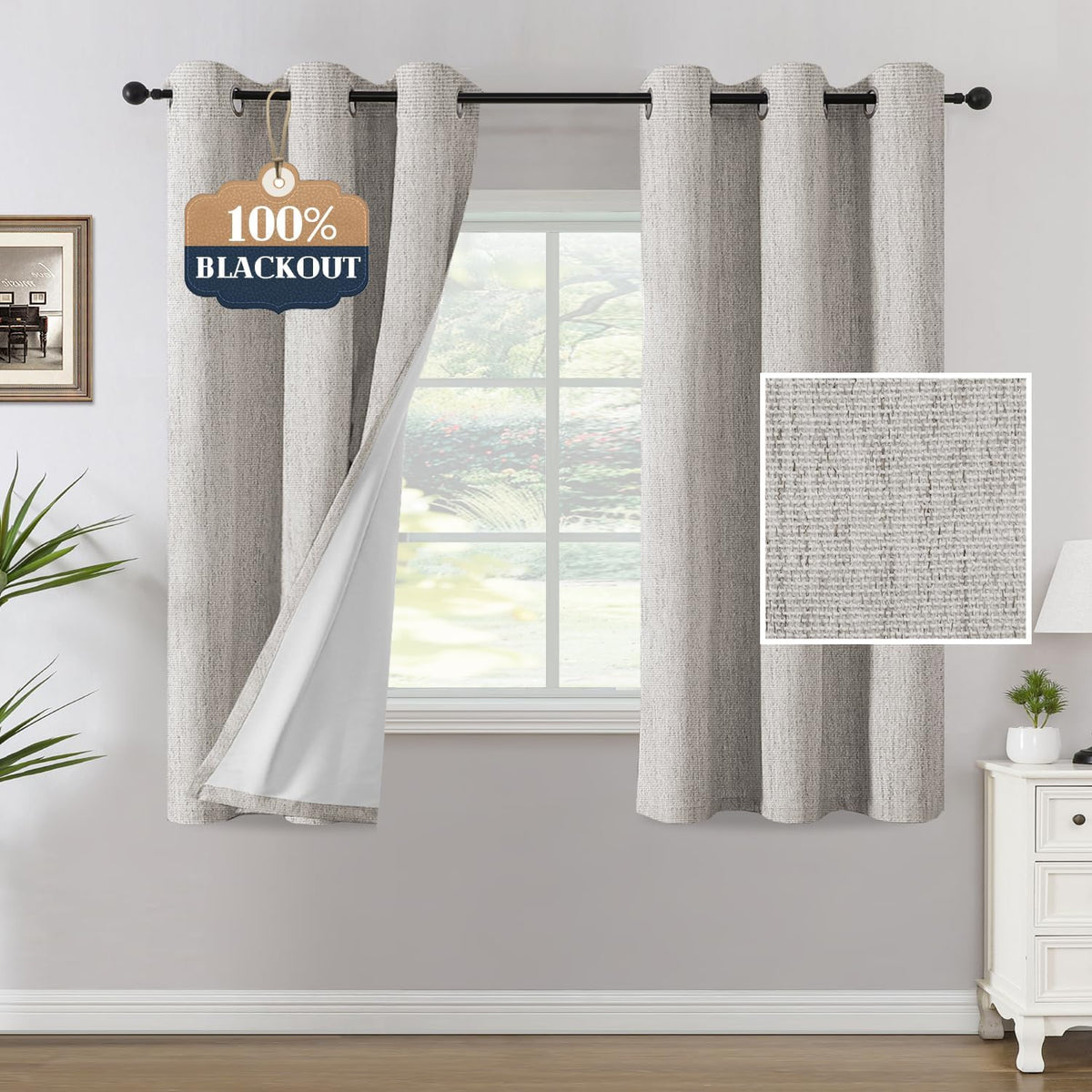 H.VERSAILTEX Chenille Curtains 96 inch Length 2 Panels 100% Blackout Drapes for Bedroom Living Room with White Flocking Coating Back Insulated Anti-Rust Grommet, Heathered Dove Gray(Not Solid)