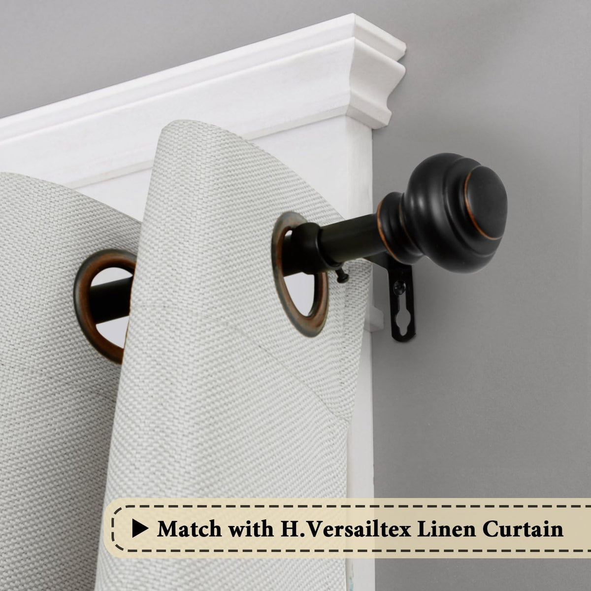 H.VERSAILTEX Window Curtain Rods for Windows 48 to 84 Inches Adjustable Decorative 3/4 Inch Diameter Single Window Curtain Rod Set with Classic Finials