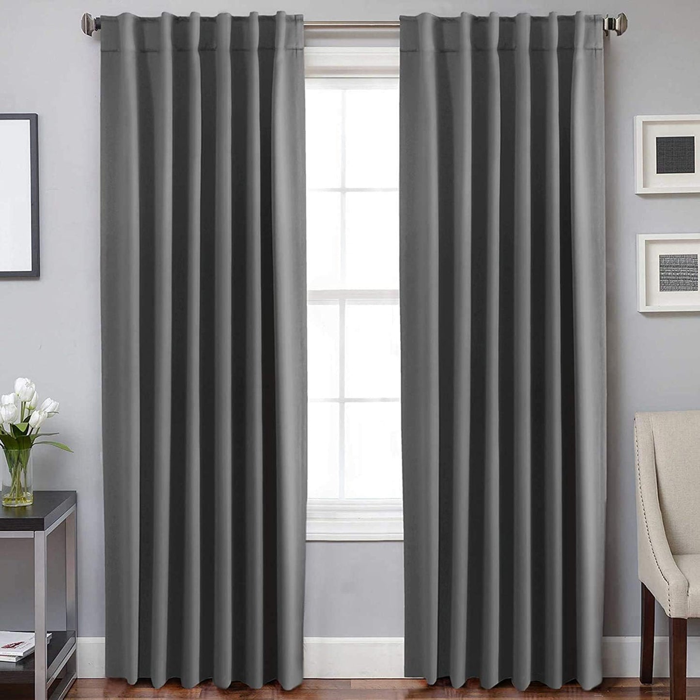 2pcs H.VERSAILTEX Blackout Curtains Thermal Insulated Window Treatment Panels Room Darkening Blackout Drapes for Living Room Back Tab/Rod Pocket Bedroom Draperies