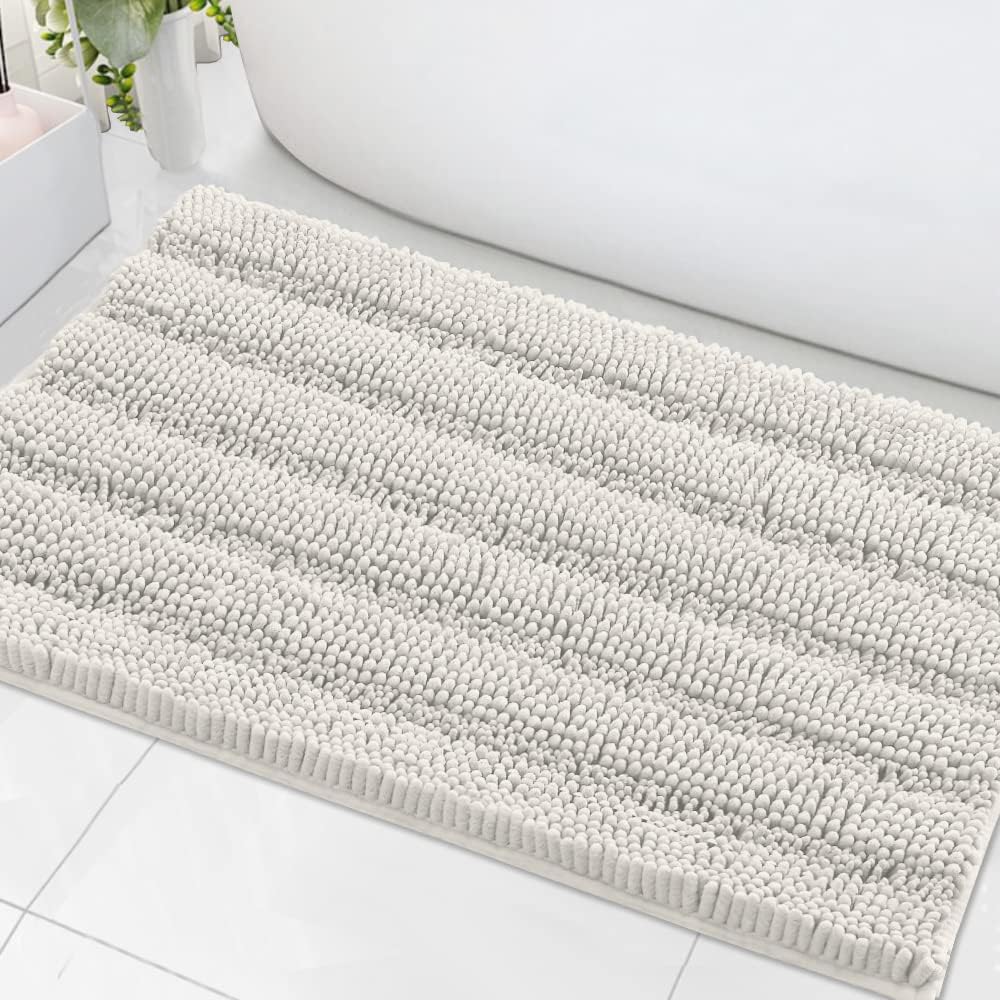 1pc H.VERSAILTEX Bath Rugs for Bathroom Non Slip Bath Mats Extra Thick Chenille Striped Rug 20" x 32" Absorbent Non Skid Fluffy Soft Shaggy Washable Dry Fast Plush Mat for Indoor, Bath Room, Tub