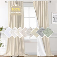 100% Blackout Curtains for Bedroom Faux Linen Texture Thermal Back Tab/Rod Pocket/Hook Belt Draperies 2 Panels