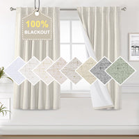 100% Blackout Curtains for Bedroom Faux Linen Texture Thermal Back Tab/Rod Pocket/Hook Belt Draperies 2 Panels