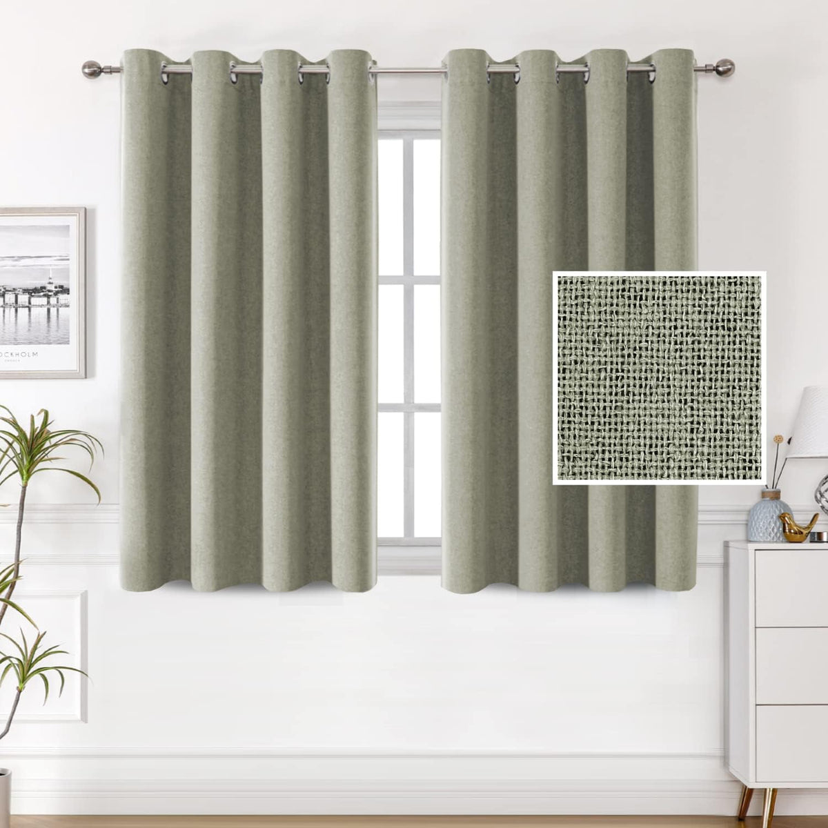 H.VERSAILTEX 100% Blackout Linen Curtains, Thermal Curtains for Living Room & Bedroom, Textured Burlap Curtains with Double Face Linen, Grommet Top, 52 x 84 Inch, 2 Panels - Heather Ivory