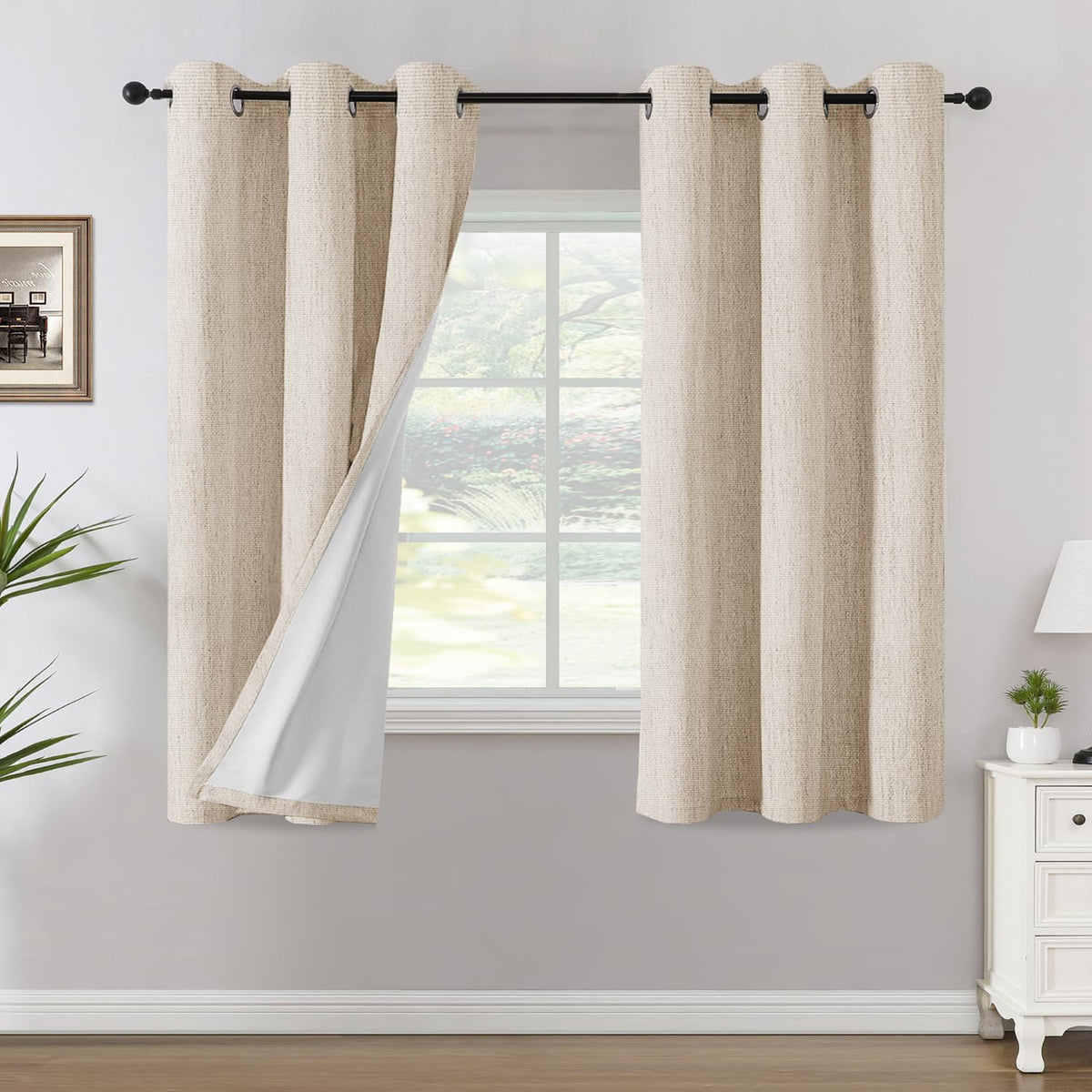 H.VERSAILTEX Chenille Curtains 96 inch Length 2 Panels 100% Blackout Drapes for Bedroom Living Room with White Flocking Coating Back Insulated Anti-Rust Grommet, Heathered Dove Gray(Not Solid)