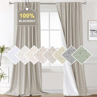 100% Blackout Curtains for Bedroom Faux Linen Texture Thermal Back Tab/Rod Pocket/Hook Belt Draperies 2 Panels