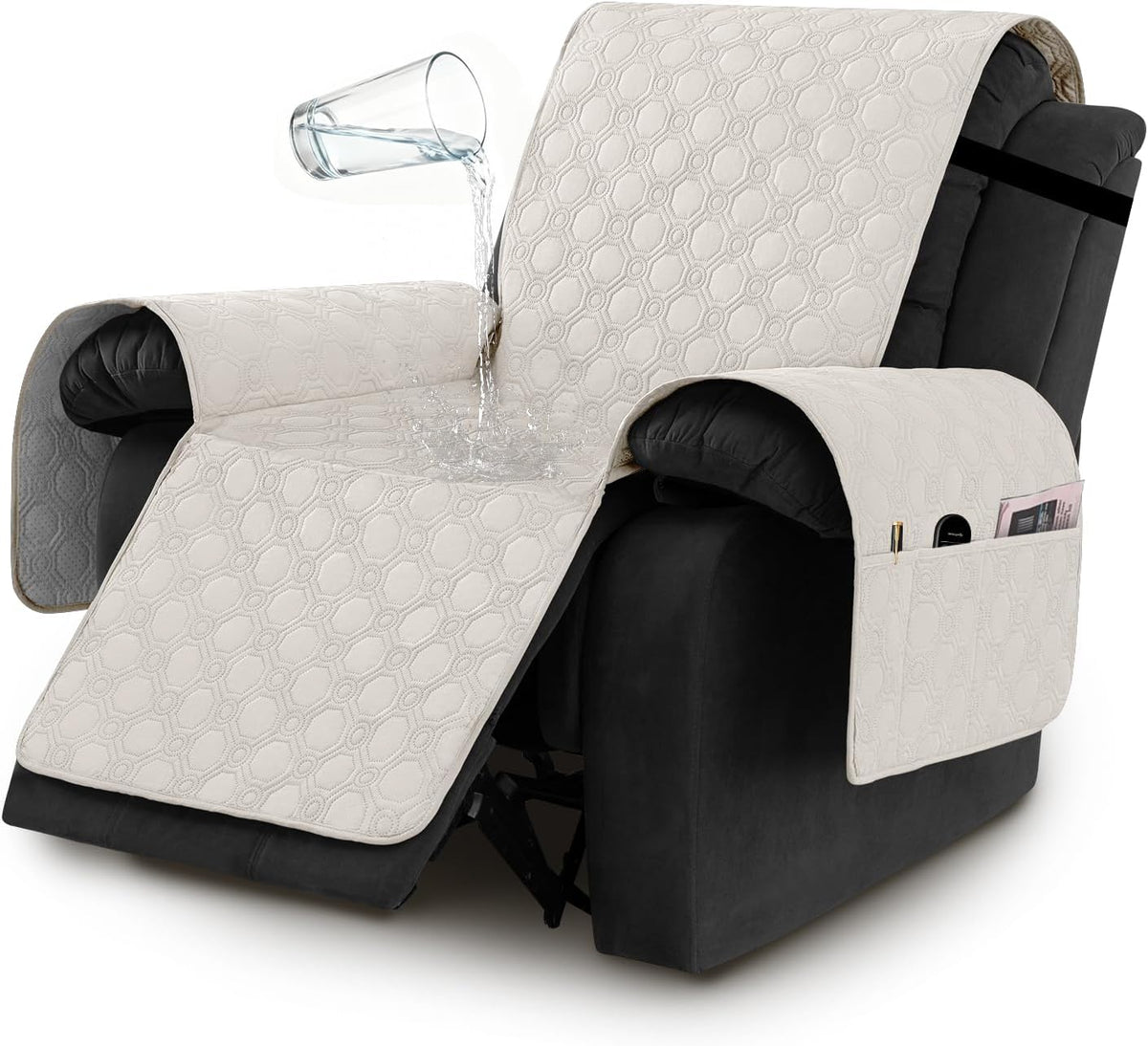 H.VERSAILTEX 100% Waterproof Recliner Chair Covers, Recliner Covers Non-Slip Stay in Place, Thick Cover for Recliner Chair with Pocket, Dog Couch Cover Protector Washable(Beige, 28")