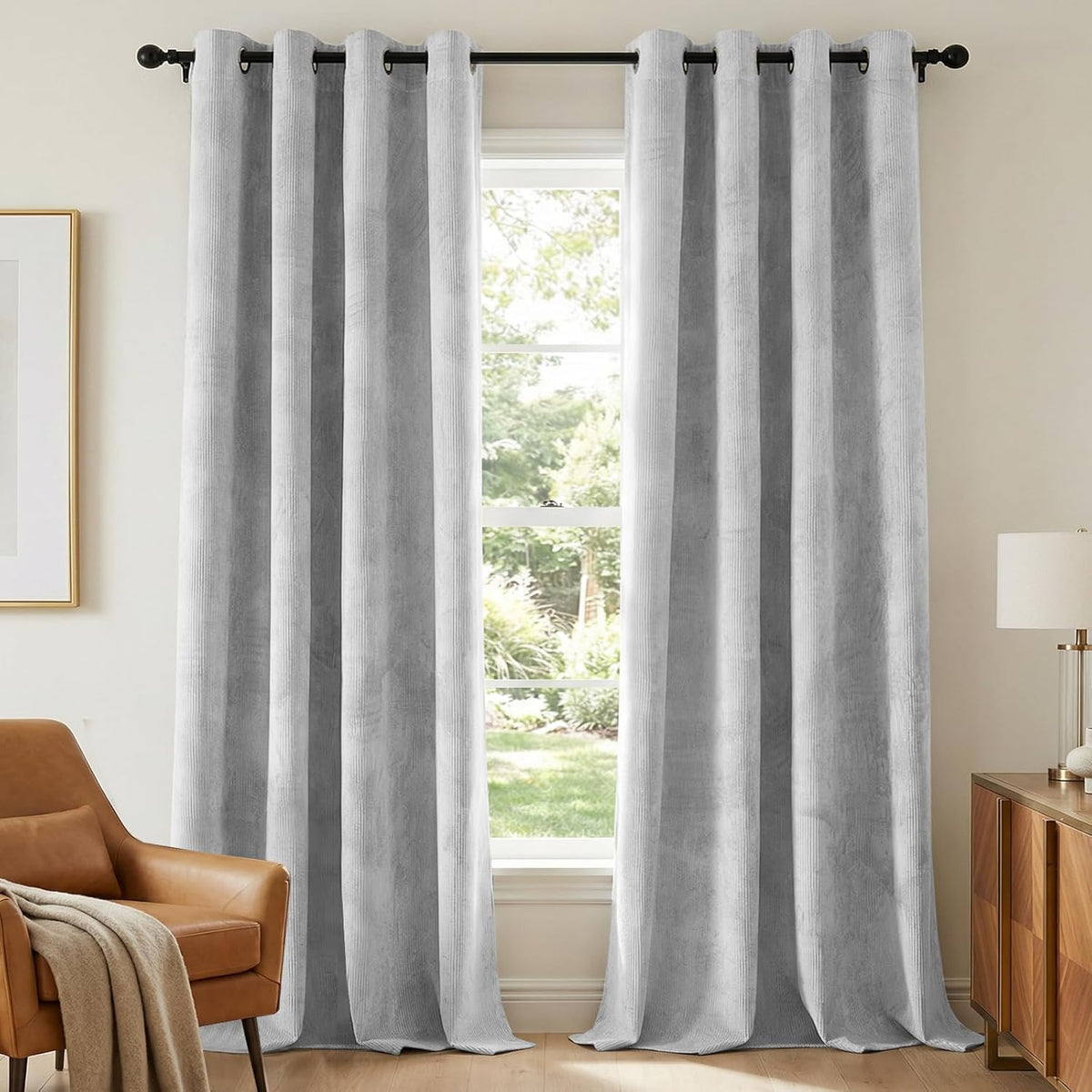 H.VERSAILTEX Velvet 100% Blackout Curtains for Living Room Full Light Blocking Curtains Thermal Insulated Room Window Drapes Soft Luxury Curtains Grommet Top 2 Panels (55" W x 96" L, Stone Blue)