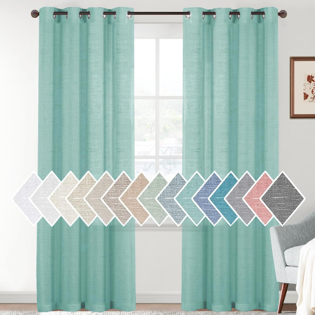 H.VERSAILTEX Linen Sheer Curtains Semi Sheer Light Filtering Window Drapes 2 Panels