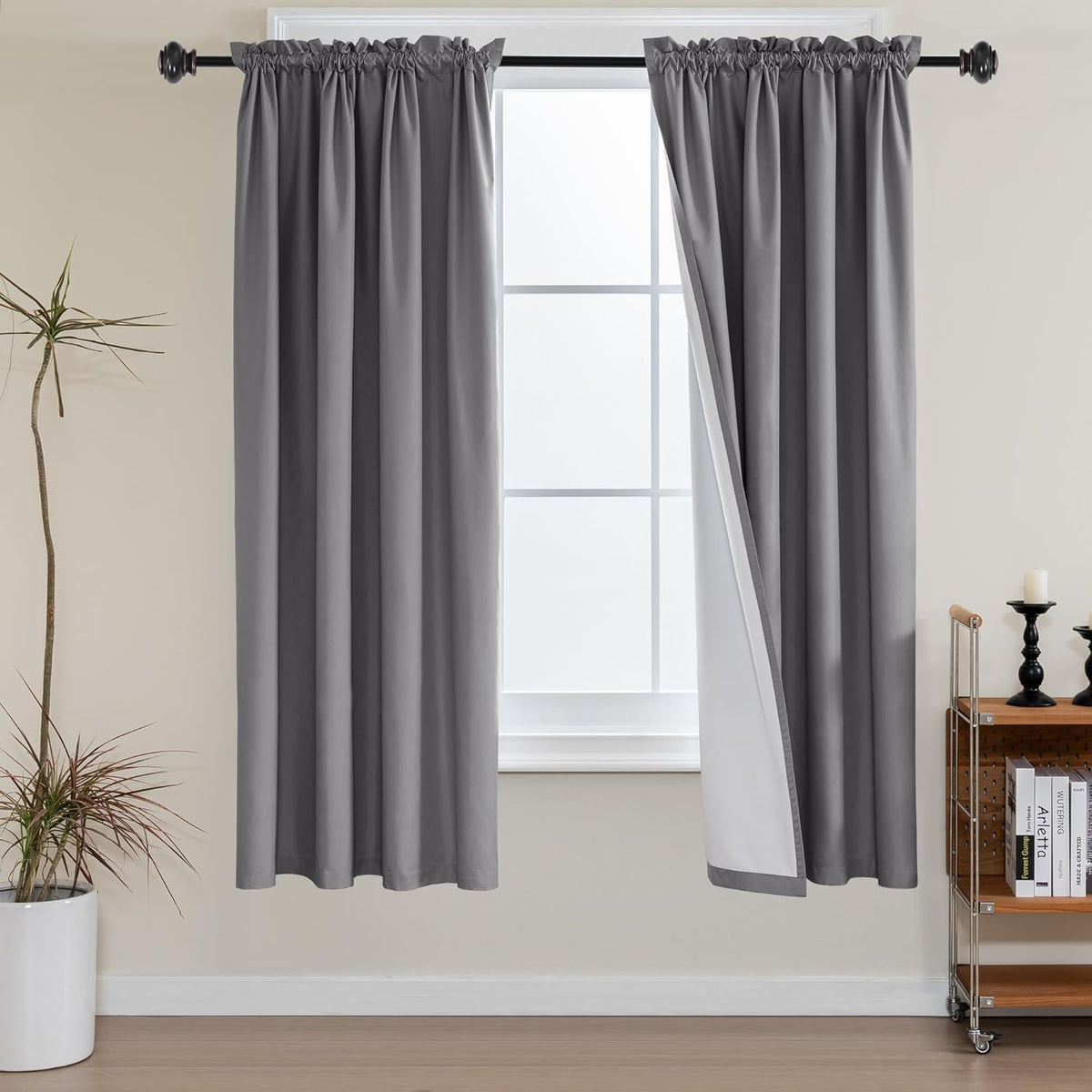 H.VERSAILTEX 100% Blackout Curtains for Kitchen Thermal Insulated Full Blackout Curtains with White Liners Energy Efficiency Window Rod Pocket Draperies