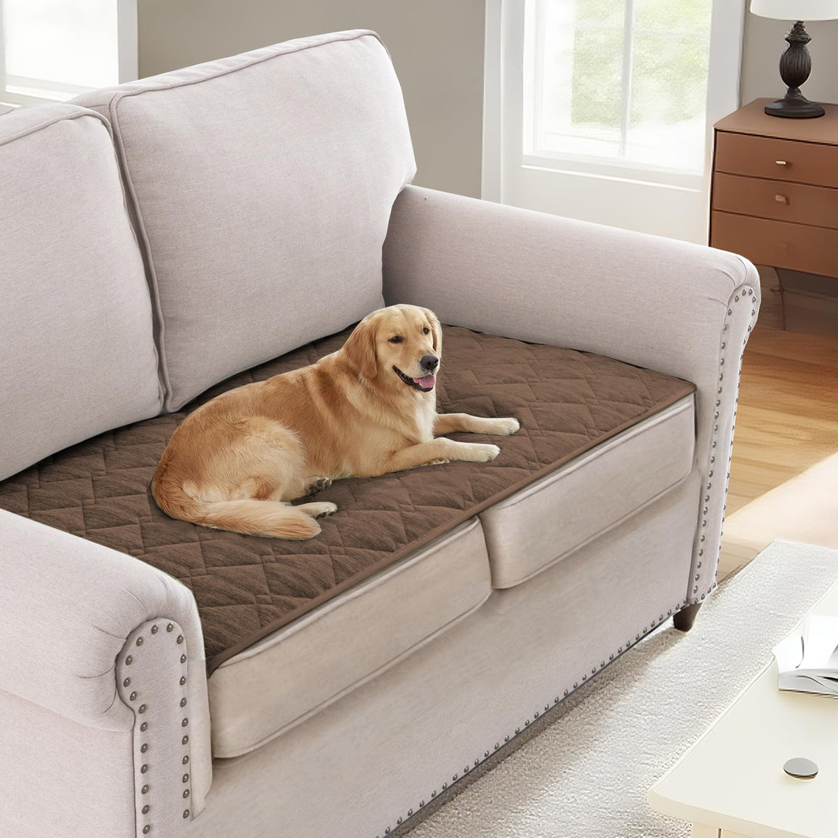 H.VERSAILTEX Chenille Couch Cover Fuzzy Sofa Cover Anti Slip Washable with Strap for Pets