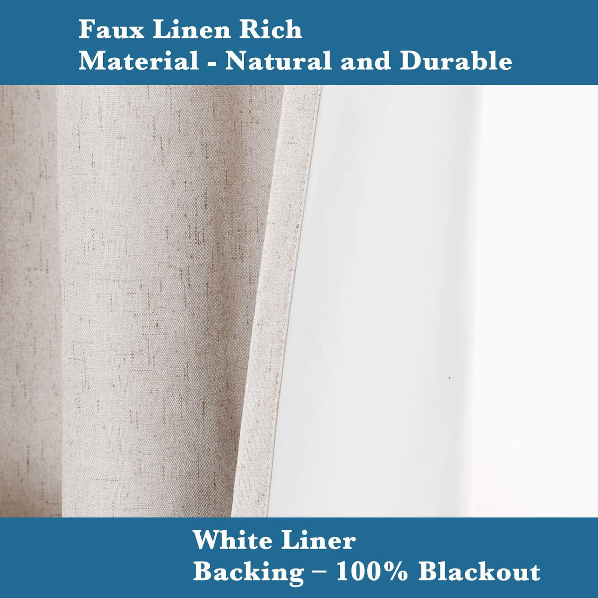 2pcs H.VERSAILTEX Linen Blackout Curtains Durable Thick Textured Linen Look 100% Blackout Patio Door Curtain, Anti Rust Grommet Extra Wide Sliding Glass Door Curtains