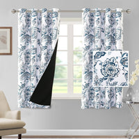 H.VERSAILTEX 100% Blackout Curtains for Living Room Camellia Floral 84 Inches Long Light Blocking Window Treatment with Black Liner Grommet Thermal Drapes, 2 Panels, Grey