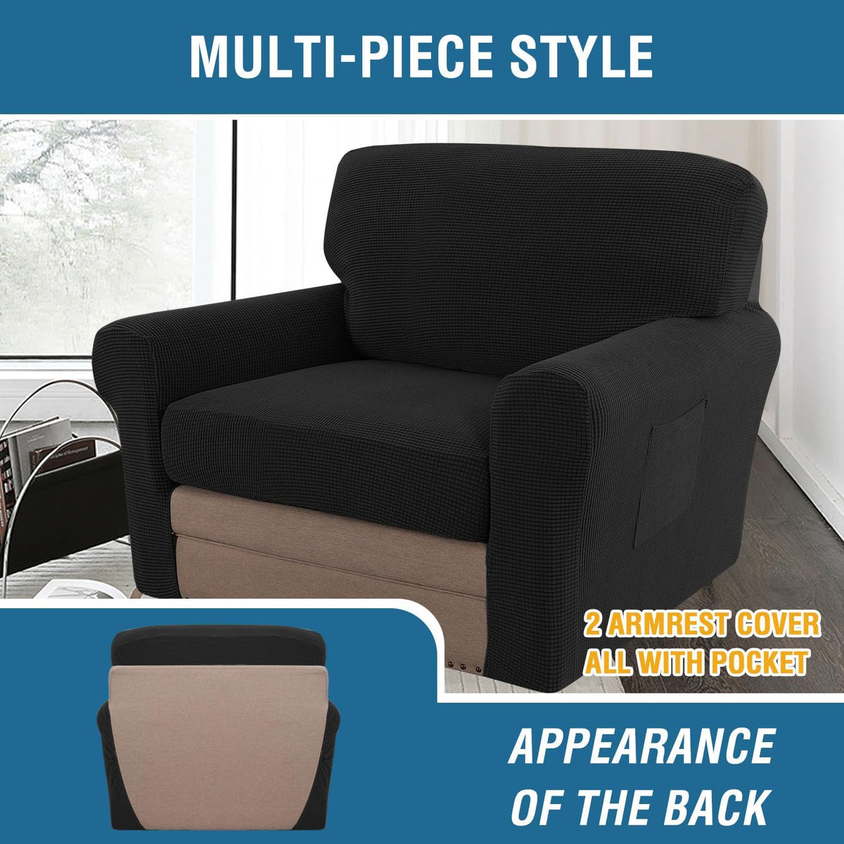 H.VERSAILTEX Multi-Pieces Chair Covers Stretch Couch Covers Form Fitted Seat and Back Cushions Covers