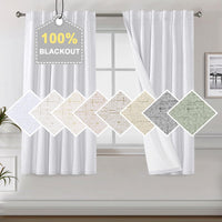 100% Blackout Curtains for Bedroom Faux Linen Texture Thermal Back Tab/Rod Pocket/Hook Belt Draperies 2 Panels