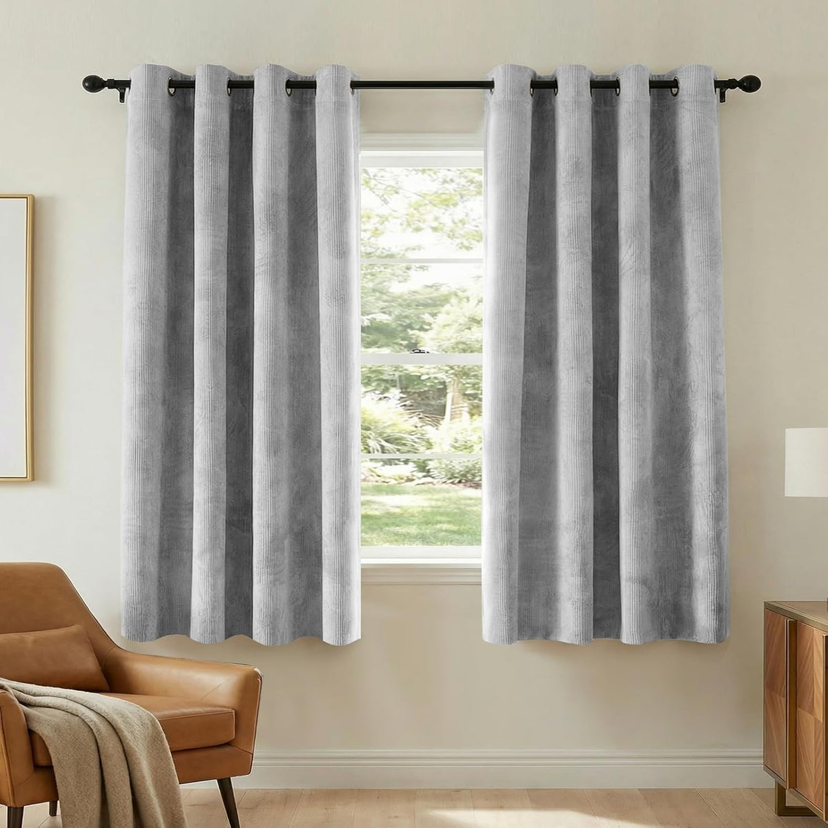 H.VERSAILTEX Velvet 100% Blackout Curtains for Living Room Full Light Blocking Curtains Thermal Insulated Room Window Drapes Soft Luxury Curtains Grommet Top 2 Panels (55" W x 96" L, Stone Blue)
