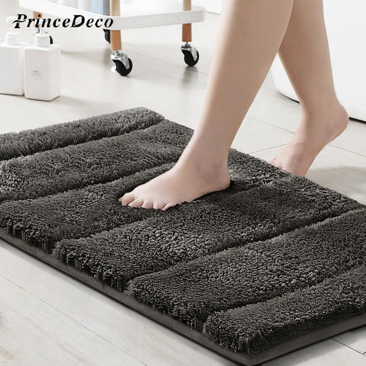 Prince Deco Bathroom Rugs Thick Velvet Bath Rug Super Shaggy Soft Non Slip Water Absorbent Striped Bath Mat, Dries Quickly Washable Fluffy Plush Bathroom Floor Rugs for Shower