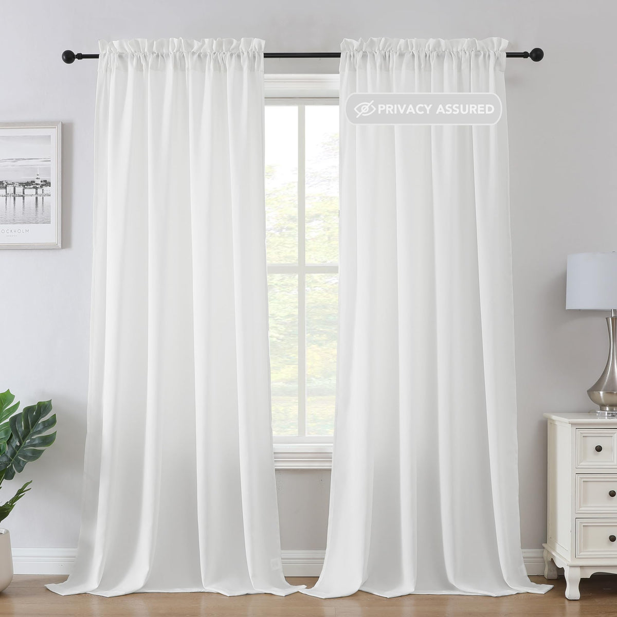H.VERSAILTEX Sheer Curtains Long Non-See-Through Farmhouse  Privacy Curtains for Living Room Light Filtering Semi Sheer 2 Panels Rod Pocket
