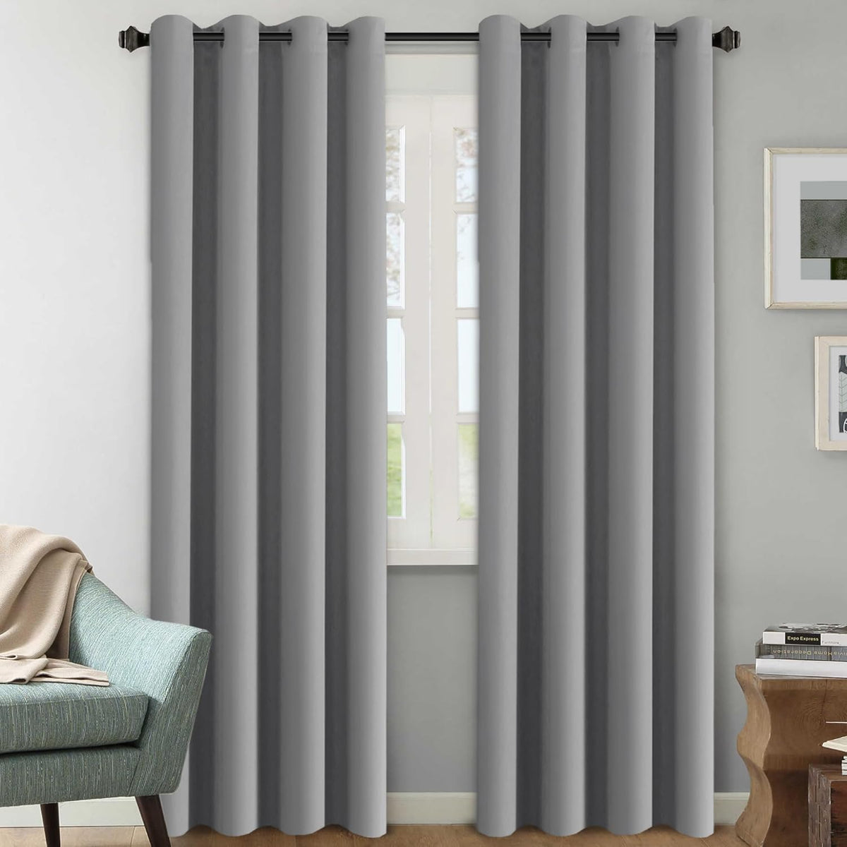 H.VERSAILTEX Stone Blue Blackout Curtains for Bedroom/Living Room 2 Panels Set - Thermal Insulated Room Darkening Grommet Top Blue Curtains