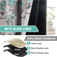 Floral 100% Blackout Vintage Curtains Patterned Thermal Insulated Grommet Window Drapes product feature or detail image