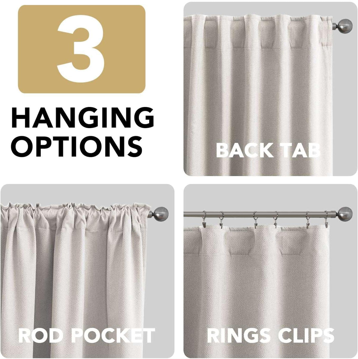 H.VERSAILTEX 100% Blackout Curtains Back Tab Full Light Blocking Curtain Draperies with Gray Coating Thermal Insulated Window Treatment Set of 2 Panels, 52" W x 84" L, Natural