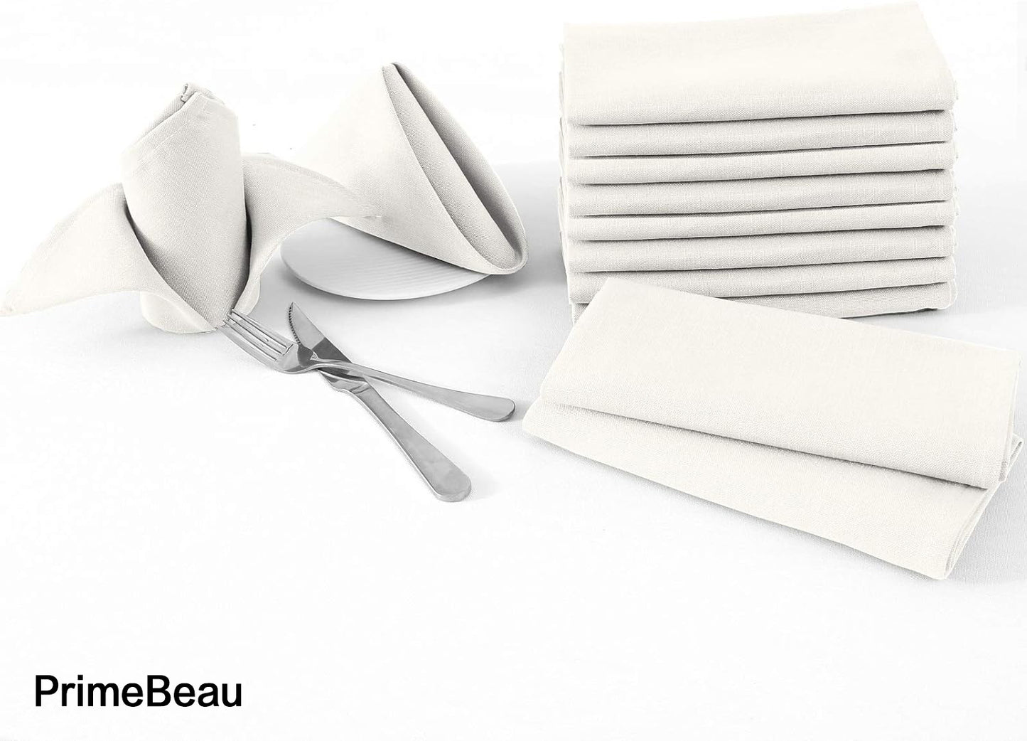 PrimeBeau Cloth Napkins Set of 12 (18" X 18") Linen Textured Dinner Napkins Waterproof Extra Soft Thick Durable Reusable Napkins with Hemmed Edges for Family Dinners, Weddings and Everyday Use