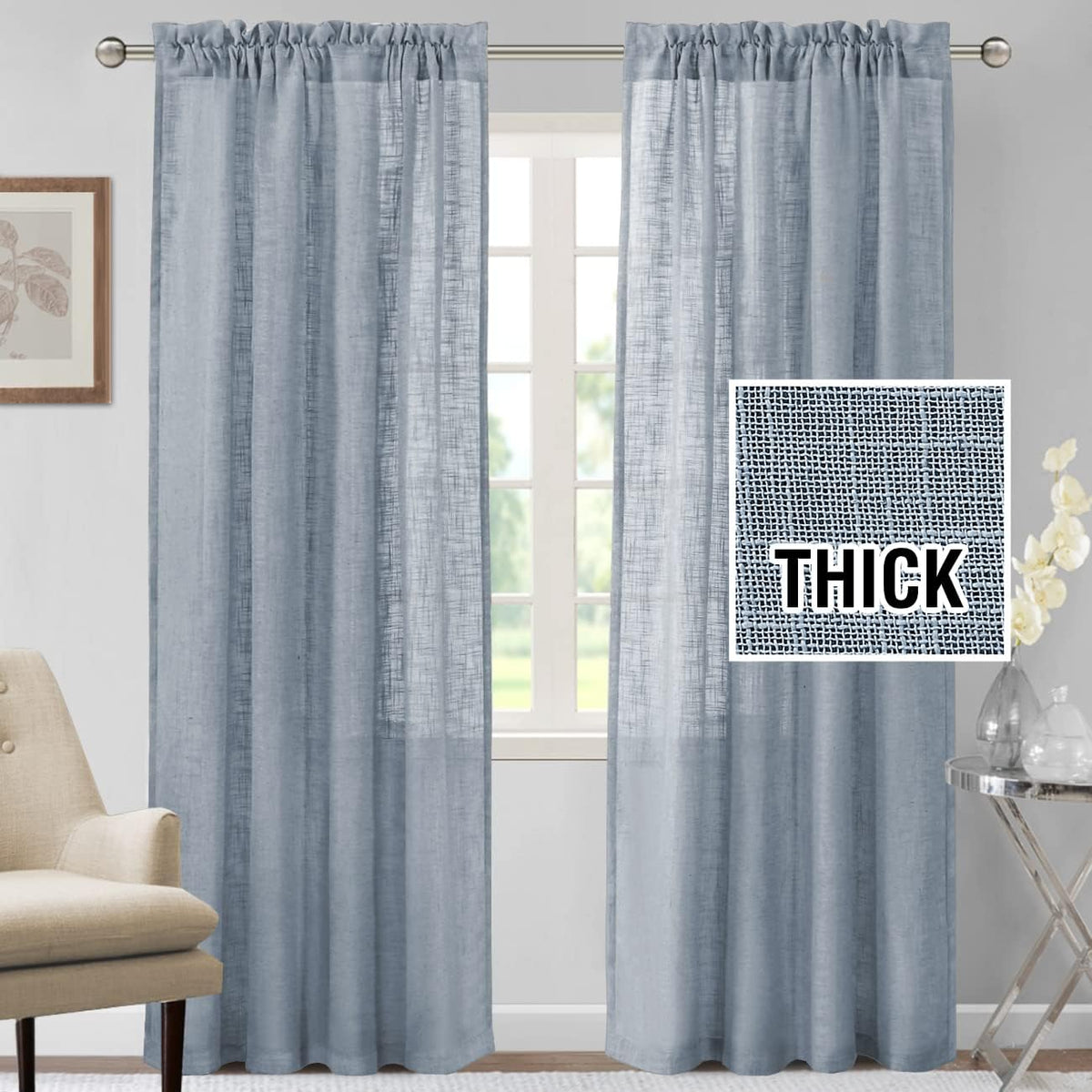 h.versailtx Linen Blended Curtains Light Filtering Burlap Textured Rod Pocket 2 Panel Sets product image