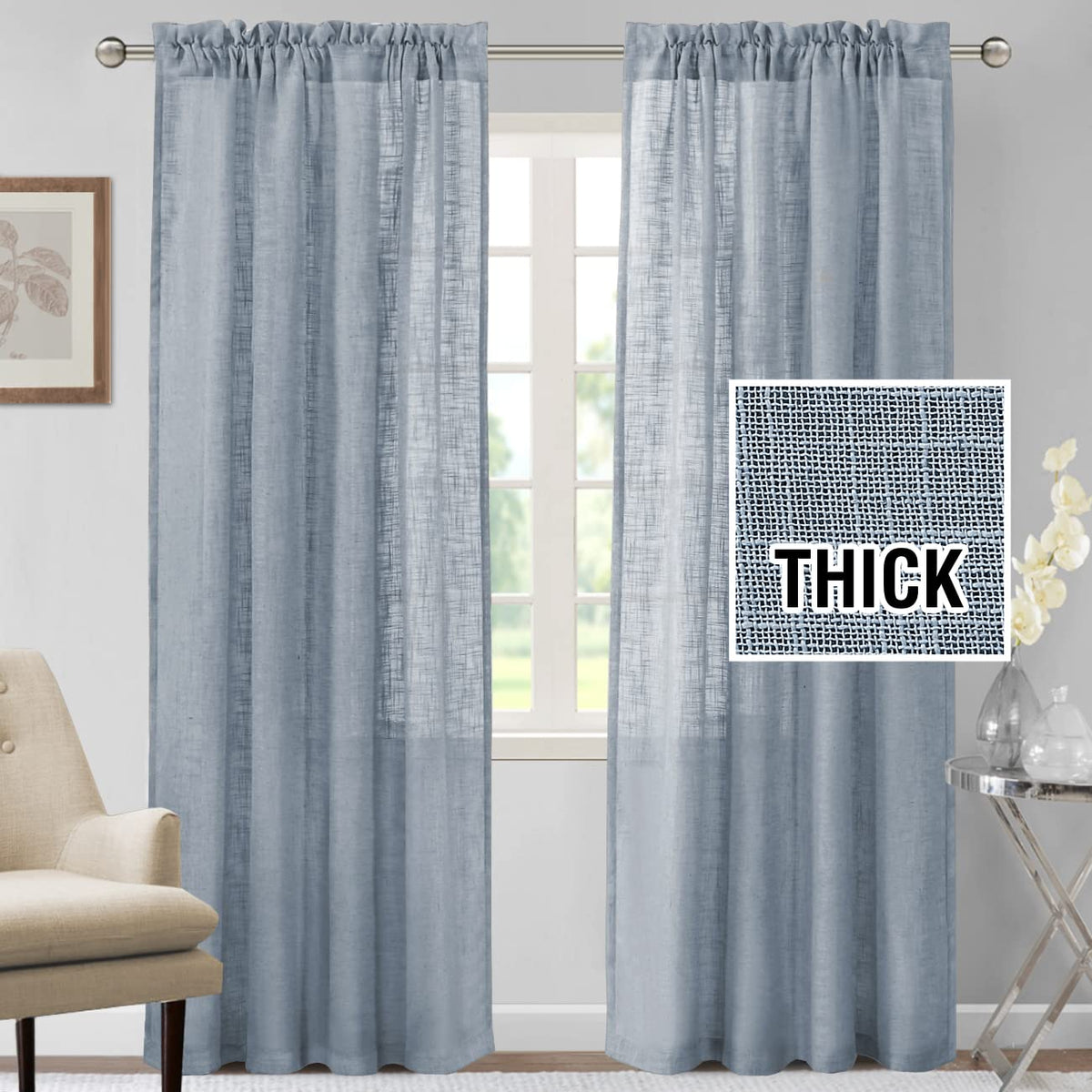 h.versailtx Linen Blended Curtains Light Filtering Burlap Textured Rod Pocket 2 Panel Sets product image