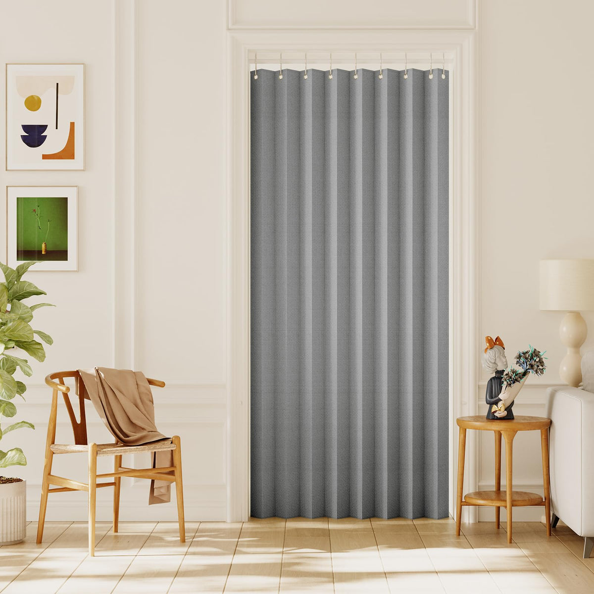100% Blackout Linen Door Curtain Accordion Folding Privacy Room Divider with Hooks product feature or detail image