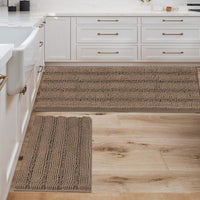 2pcs H.VERSAILTEX Sage Bathroom Rugs, Bath Mat Set of 2 Extra Thick Chenille Striped Pattern Shaggy Bath Rugs for Bathroom, Non Skid Bath Mats for Bathroom Floor