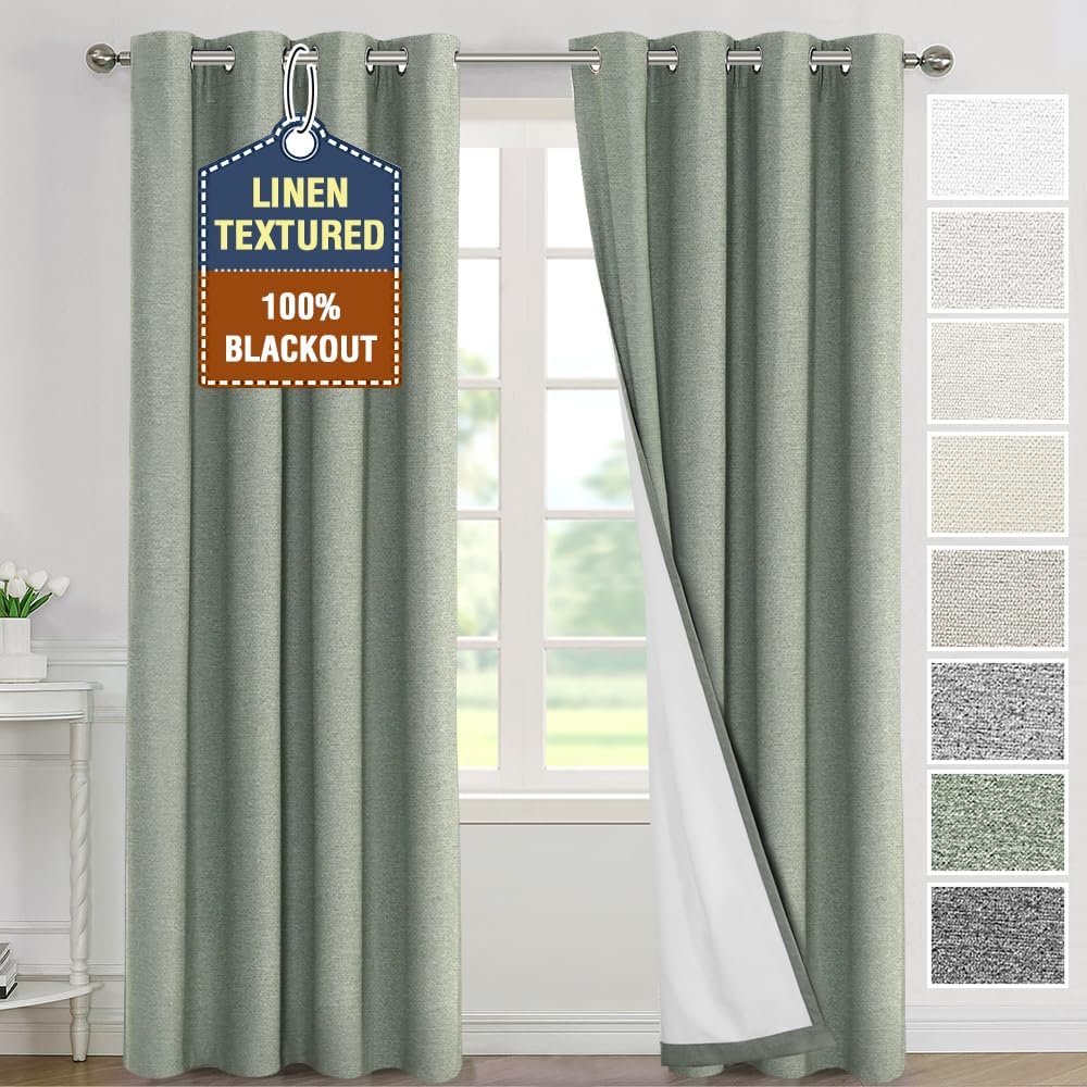 H.VERSAILTEX Elegant Full Coverage Linen 100% Blackout Drapes Heat Blocking Curtains Bedroom Curtain- Ideal for Undisturbed Sleep & Energy Efficiency, 52x84 Inch, Heather Pale Oak(Not Solid)
