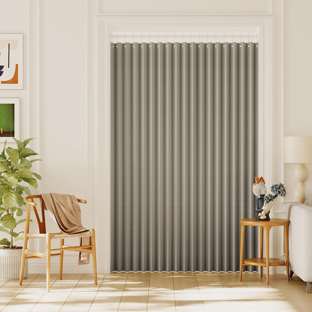 h.versailtx 100% Blackout Linen Door Curtain Accordion Folding Privacy Room Divider with Hooks product image