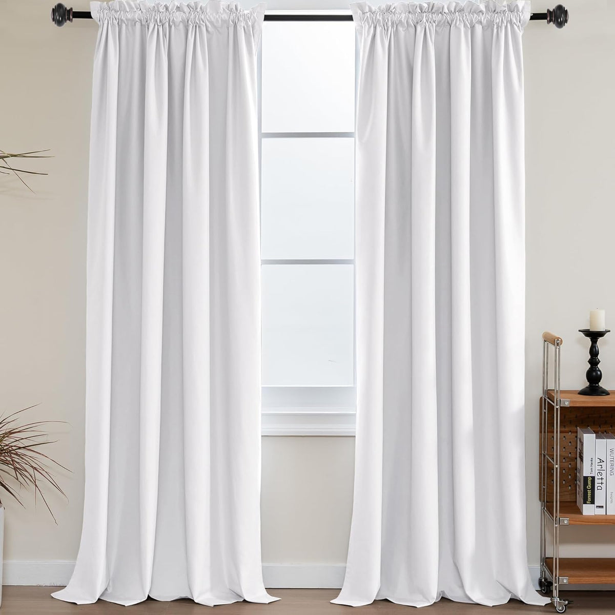 H.VERSAILTEX 100% Blackout Curtains for Kitchen Thermal Insulated Full Blackout Curtains with White Liners Energy Efficiency Window Rod Pocket Draperies