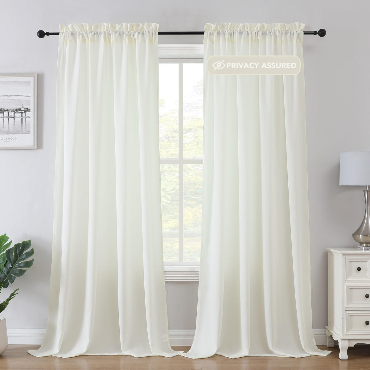 H.VERSAILTEX Sheer Curtains Long Non-See-Through Farmhouse  Privacy Curtains for Living Room Light Filtering Semi Sheer 2 Panels Rod Pocket
