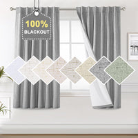 100% Blackout Curtains for Bedroom Faux Linen Texture Thermal Back Tab/Rod Pocket/Hook Belt Draperies 2 Panels