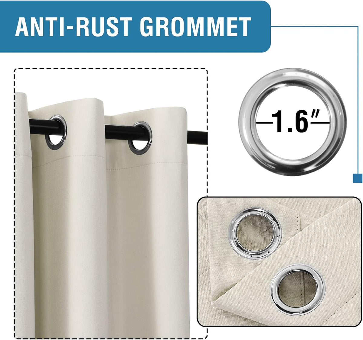 H.VERSAILTEX 100% Blackout Linen Curtains, Thermal Curtains for Living Room & Bedroom, Textured Burlap Curtains with Double Face Linen, Grommet Top, 52 x 84 Inch, 2 Panels - Heather Ivory