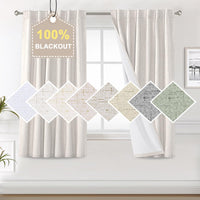 100% Blackout Curtains for Bedroom Faux Linen Texture Thermal Back Tab/Rod Pocket/Hook Belt Draperies 2 Panels