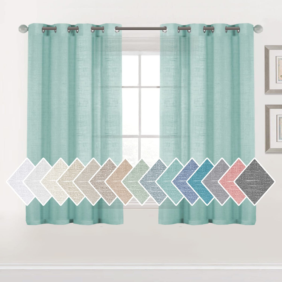H.VERSAILTEX Linen Sheer Curtains Semi Sheer Light Filtering Window Drapes 2 Panels