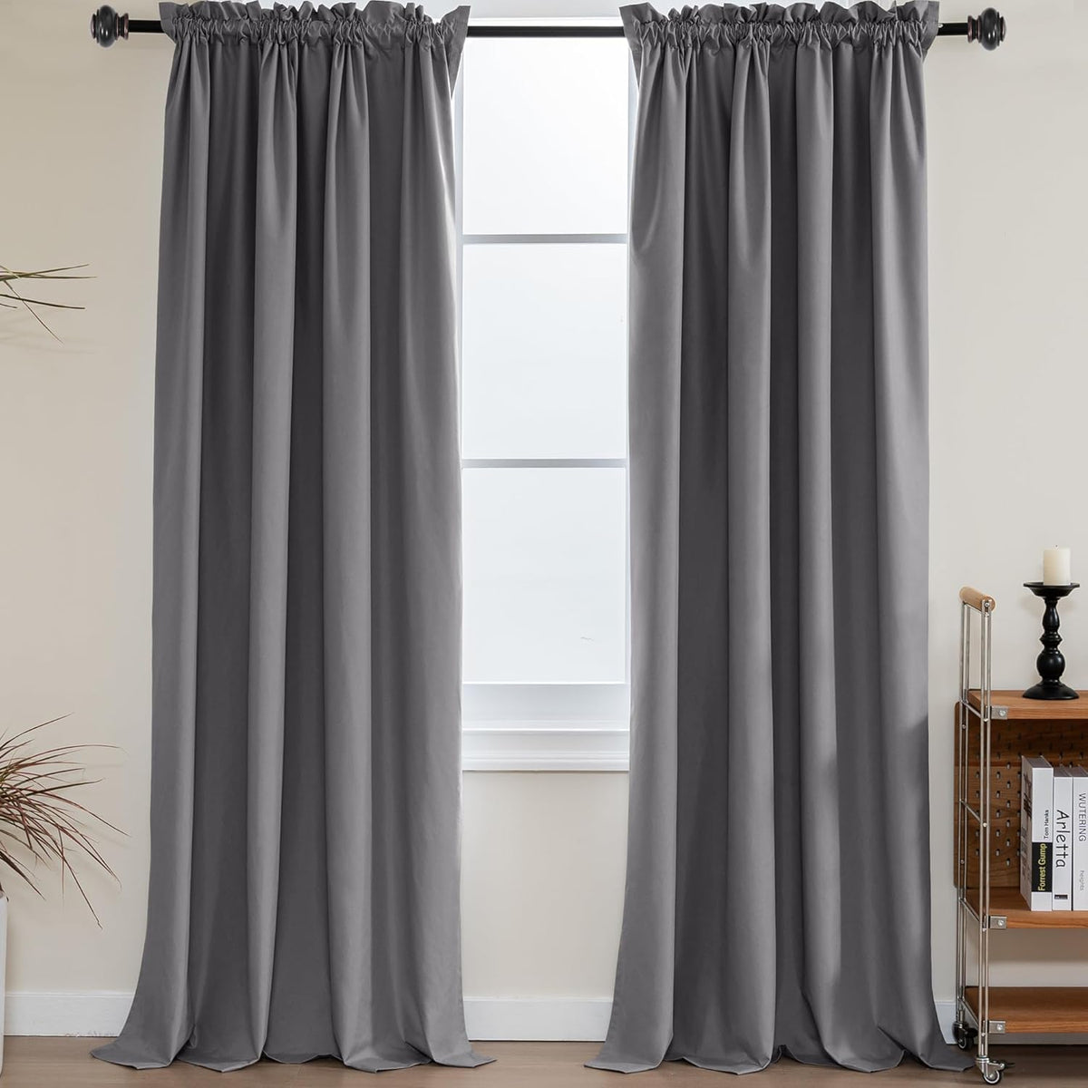 H.VERSAILTEX 100% Blackout Curtains for Kitchen Thermal Insulated Full Blackout Curtains with White Liners Energy Efficiency Window Rod Pocket Draperies