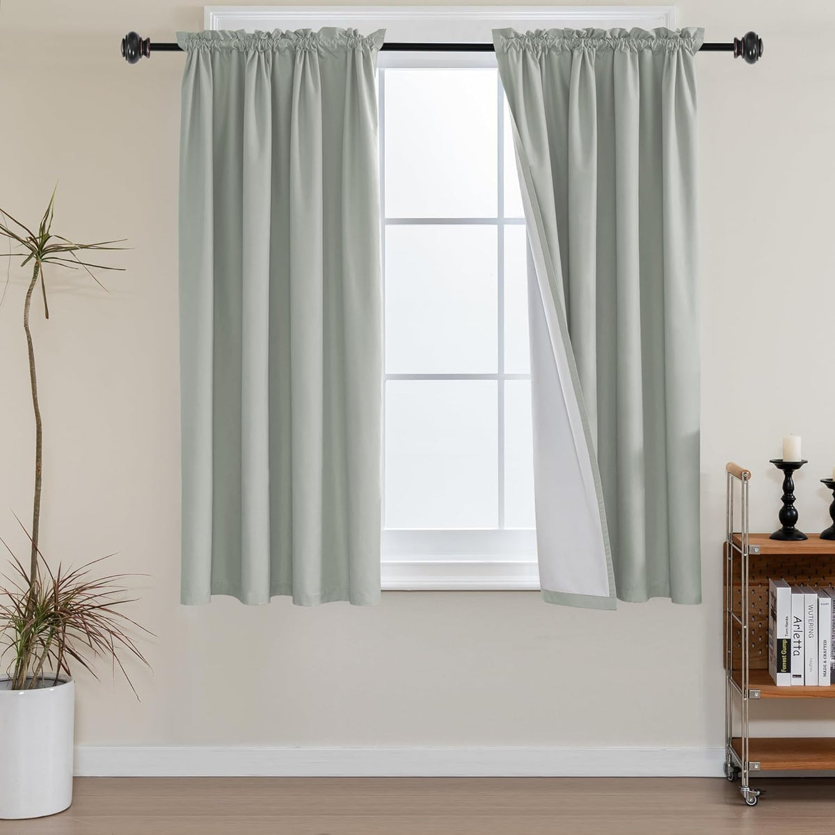 H.VERSAILTEX 100% Blackout Curtains for Kitchen Thermal Insulated Full Blackout Curtains with White Liners Energy Efficiency Window Rod Pocket Draperies