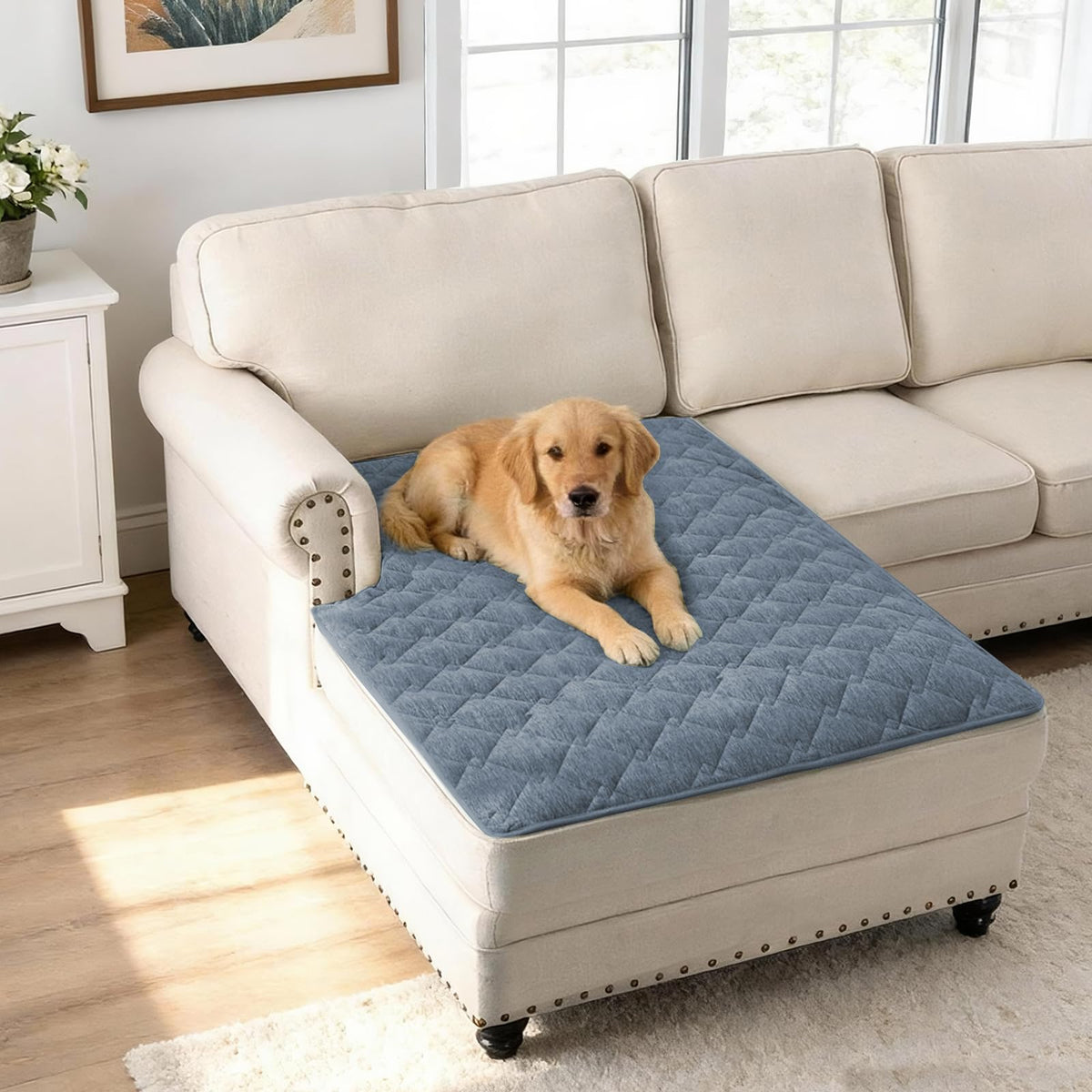 H.VERSAILTEX Chenille Couch Cover Fuzzy Sofa Cover Anti Slip Washable with Strap for Pets