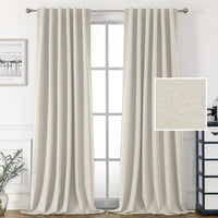 H.VERSAILTEX 100% Blackout Linen Look Curtains for Bedroom 84 inch Light Blocking Drapes with Double Face Linen Back Tab Loop Pocket Textured Burlap Curtains for Living Room 2 Panels, Heather White