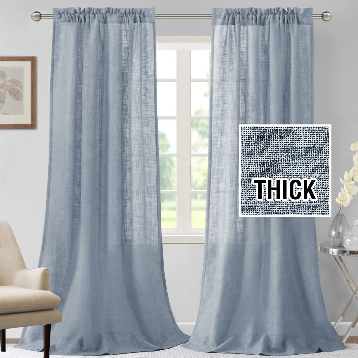 h.versailtx Linen Blended Curtains Light Filtering Burlap Textured Rod Pocket 2 Panel Sets product image