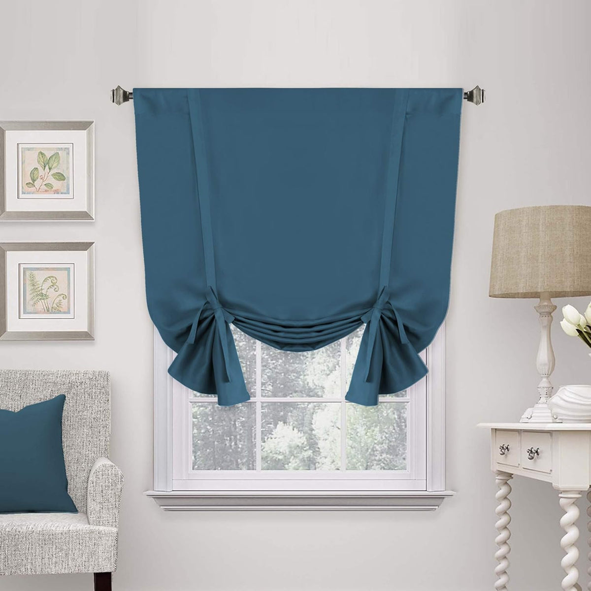 H.VERSAILTEX Blackouts Curtain for Windows - Tie Up Curtains and Valances Set Roman Balloon Blind Rod Pocket Short Curtain for Kitchen/Bathroom/Bay