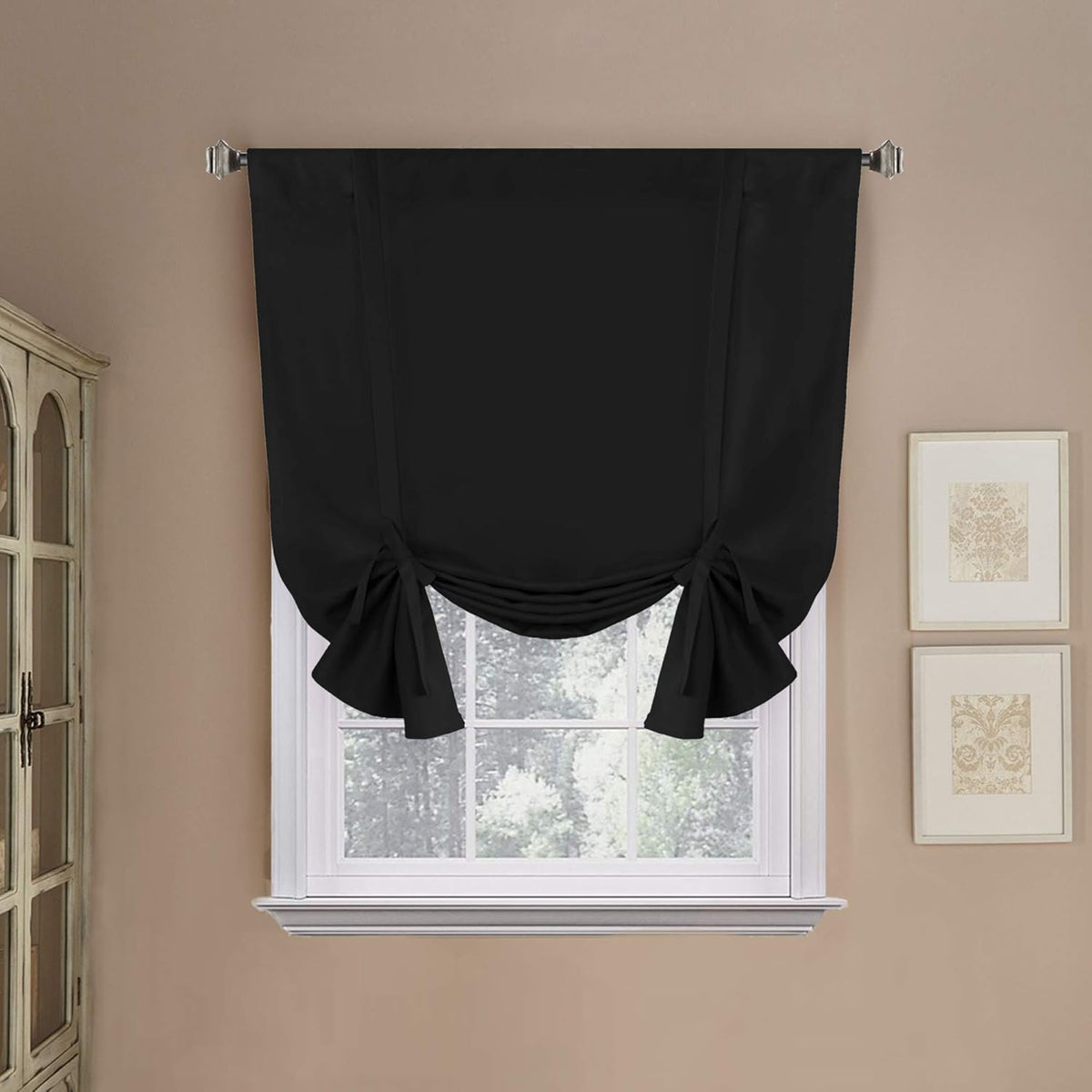 H.VERSAILTEX Blackouts Curtain for Windows - Tie Up Curtains and Valances Set Roman Balloon Blind Rod Pocket Short Curtain for Kitchen/Bathroom/Bay