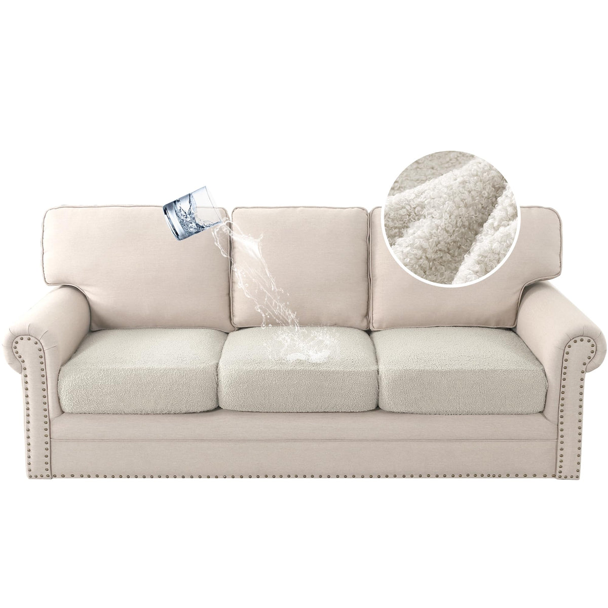 H.VERSAILTEX Waterproof Sofa Seat Cushion Covers Sofa Covers, Made of Looped Fleece Fabric Durable Sturdy (3 Pack)