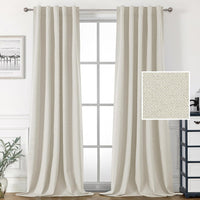 H.VERSAILTEX 100% Blackout Linen Look Curtains for Bedroom 84 inch Light Blocking Drapes with Double Face Linen Back Tab Loop Pocket Textured Burlap Curtains for Living Room 2 Panels, Heather White